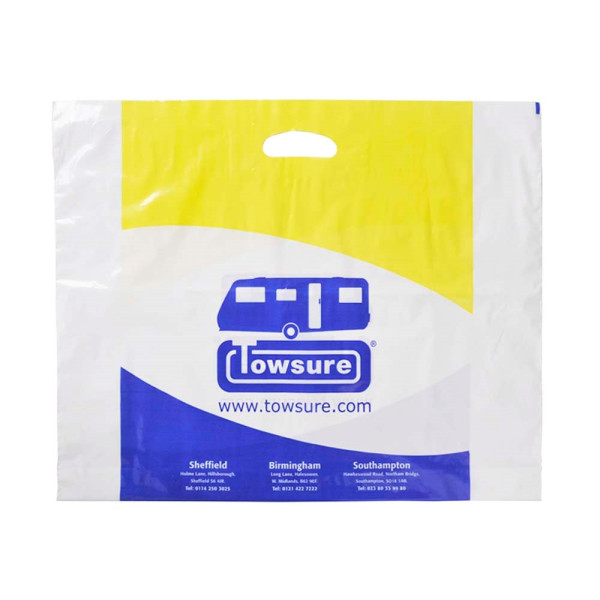 Plastic tas 74 x 51 x 7,5 cm, 48 micron, biologisch afbreekbaar, stanshandvat, 2 zijden