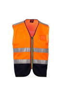 fluorescent orange/navy blue