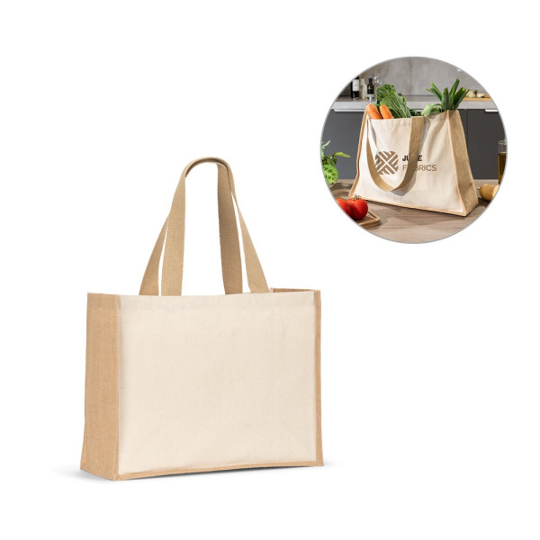 HELSINQUE. Canvas tas (320g/m²), met bodem en zijkanten van gelamineerd jute (350g/m²) in natuurlijk