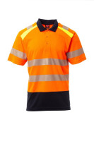 fluorescent orange/navy blue